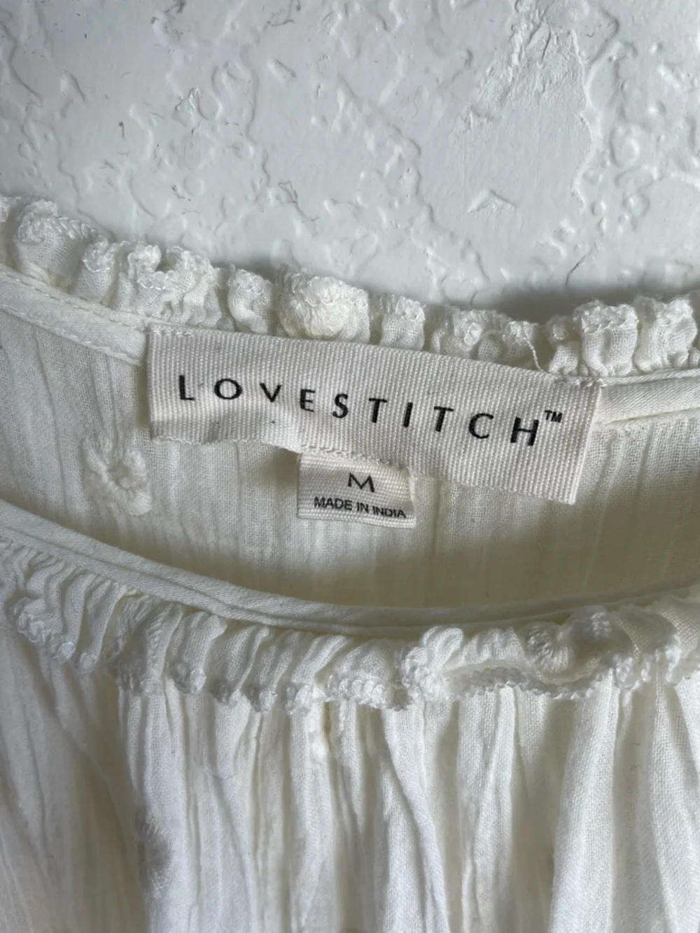 LOVESTITCH Boho Cream Off-Shoulder Ruffle Peasant Blouse • Medium - Picture 2 of 13